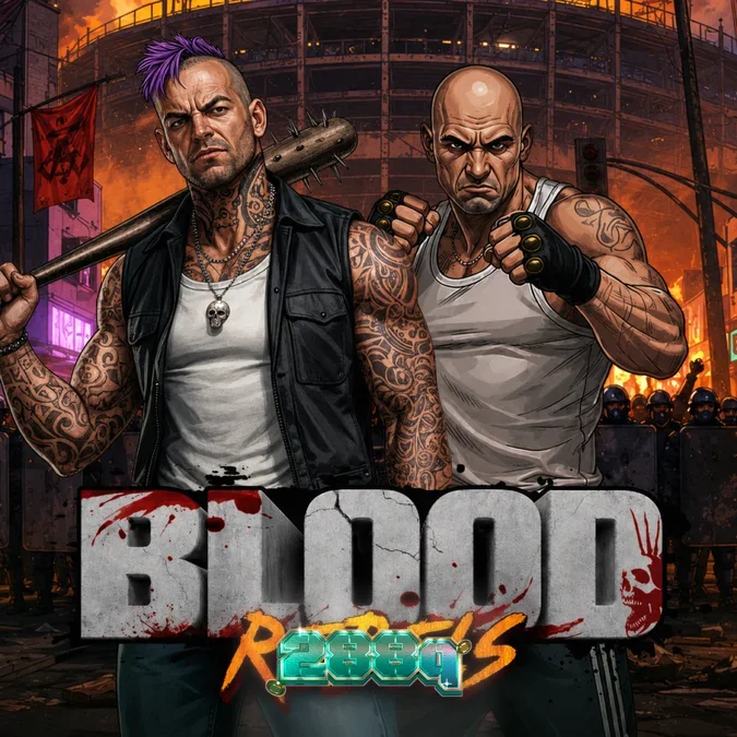 Cena urbana e rebelde do slot Blood Rebels com elementos de grafite e atmosfera sombria